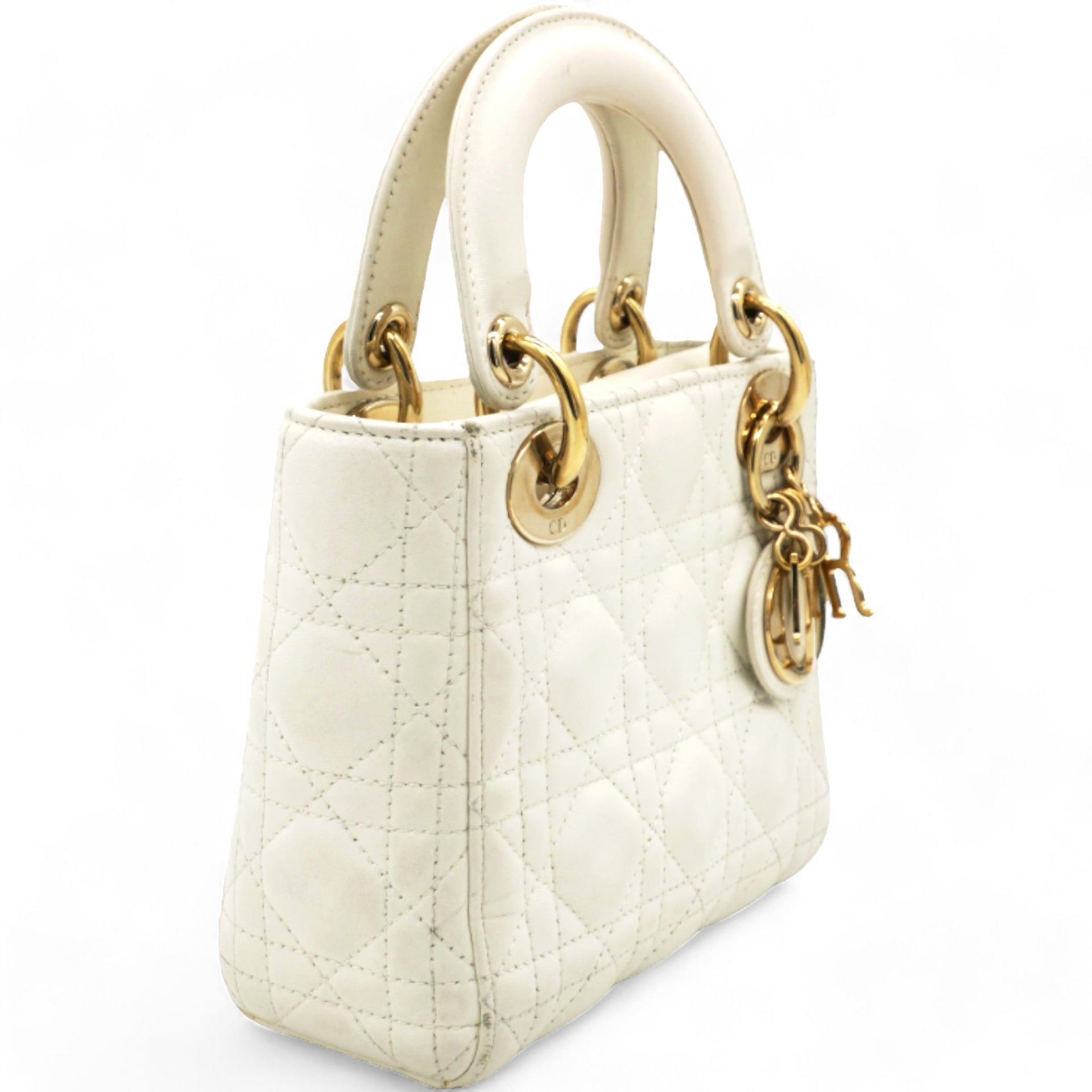 Patent Cannage Mini Lady Dior Ivory