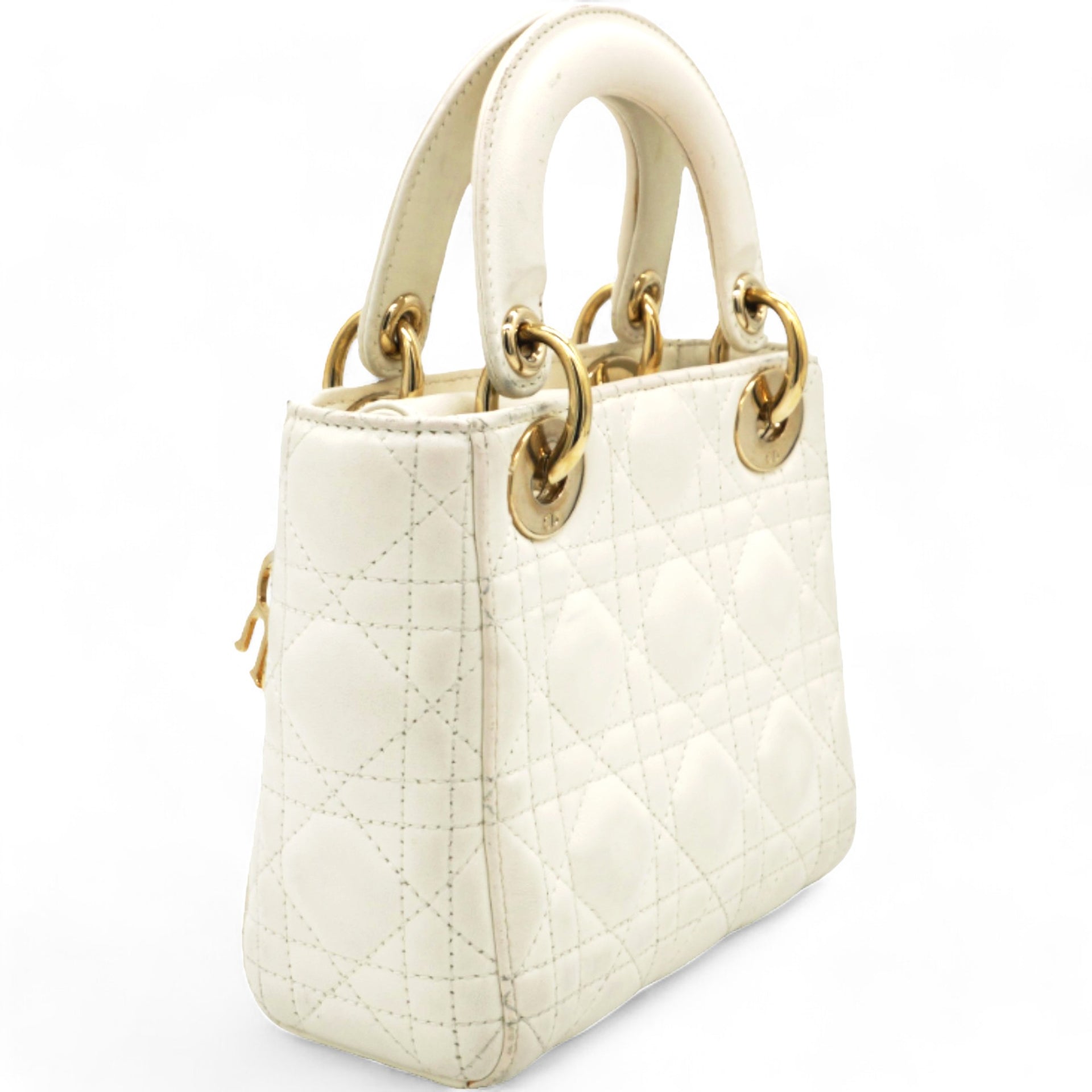 Patent Cannage Mini Lady Dior Ivory