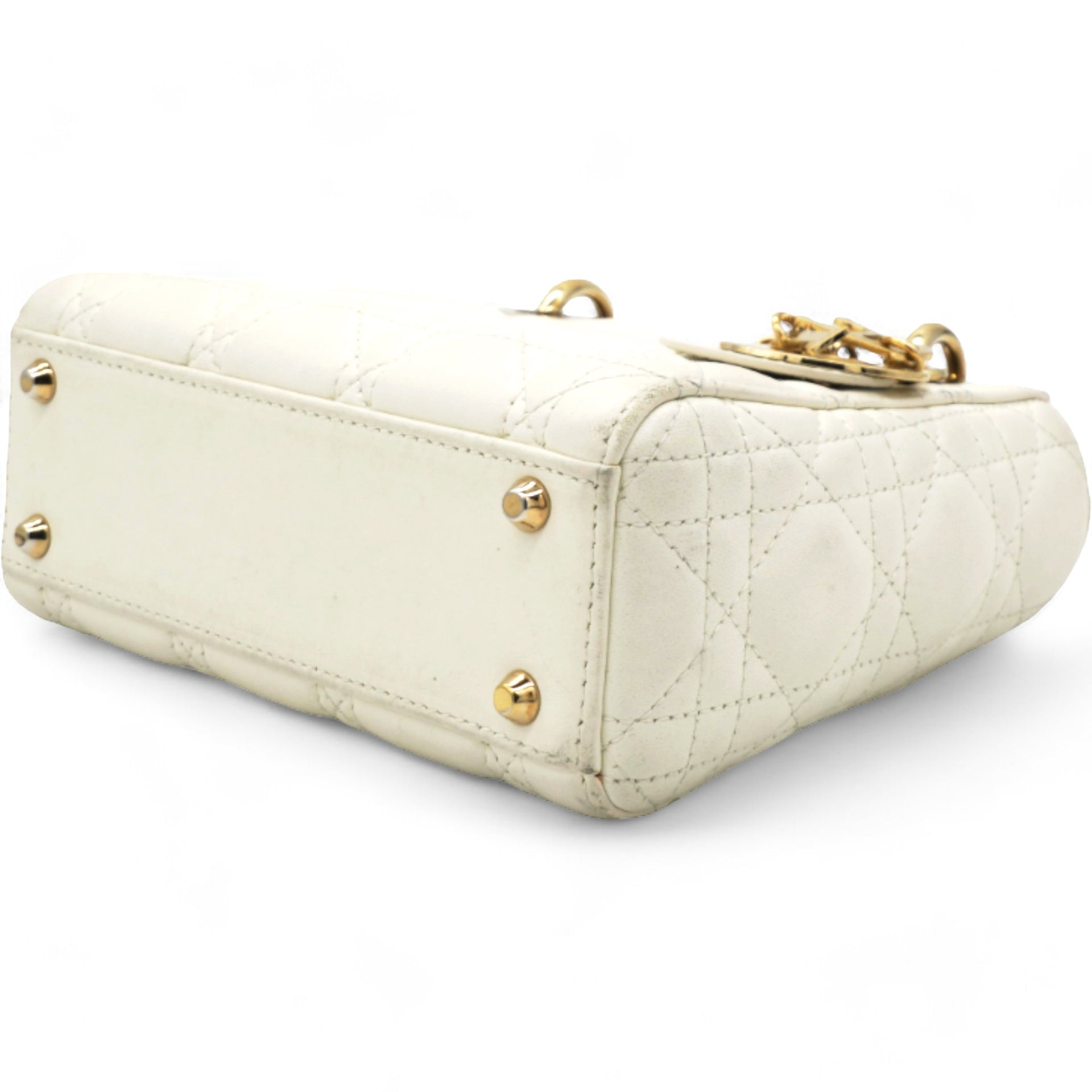 Patent Cannage Mini Lady Dior Ivory