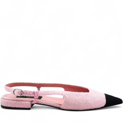 Purple/Black Tweed and Patent Leather CC D'orsay Slingback Flats Size37