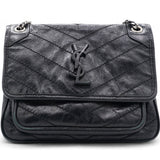 Crinkled Calfskin Matelasse Monogram Baby Niki Chain Satchel Black