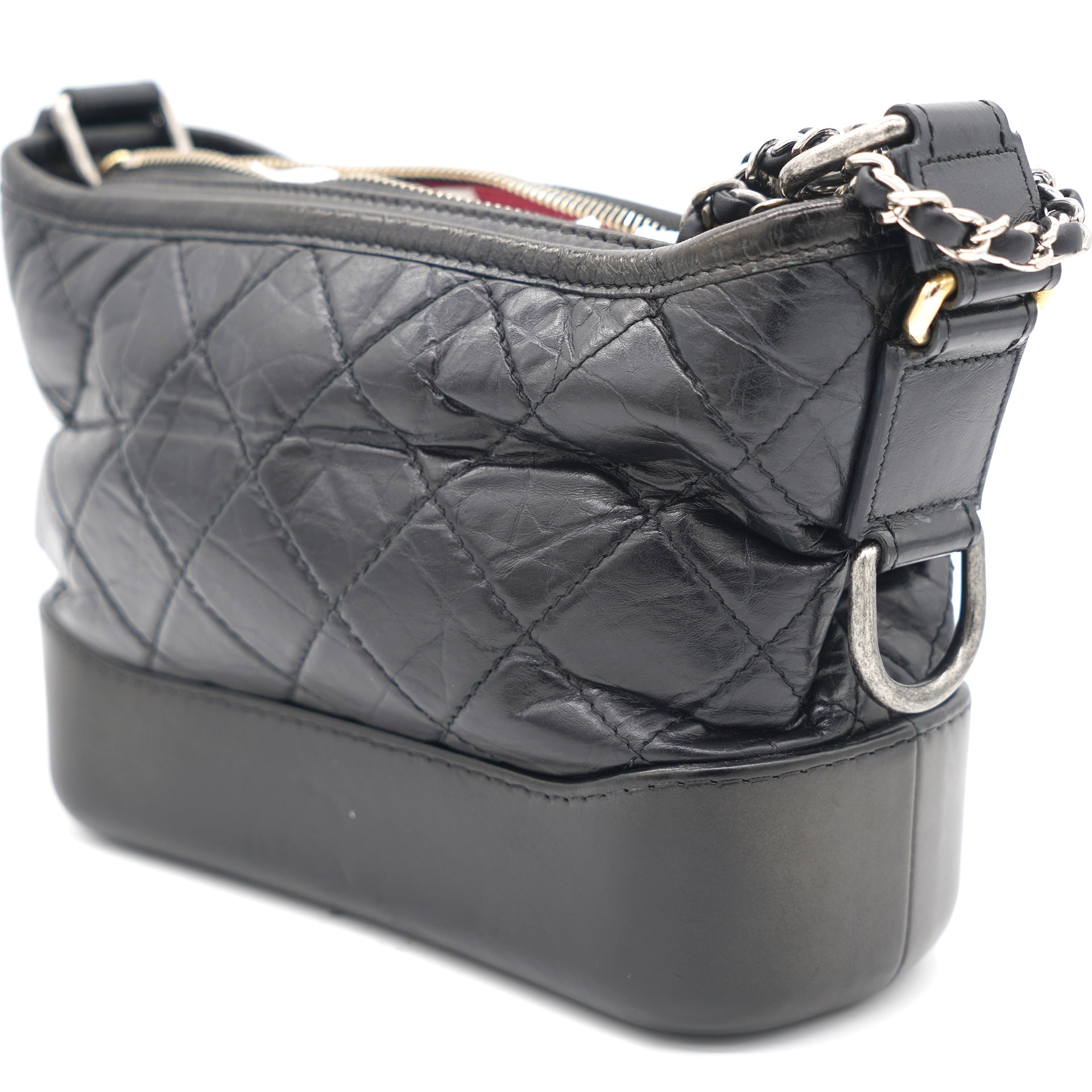 Aged Calfskin Quilted Small Gabrielle Hobo Black