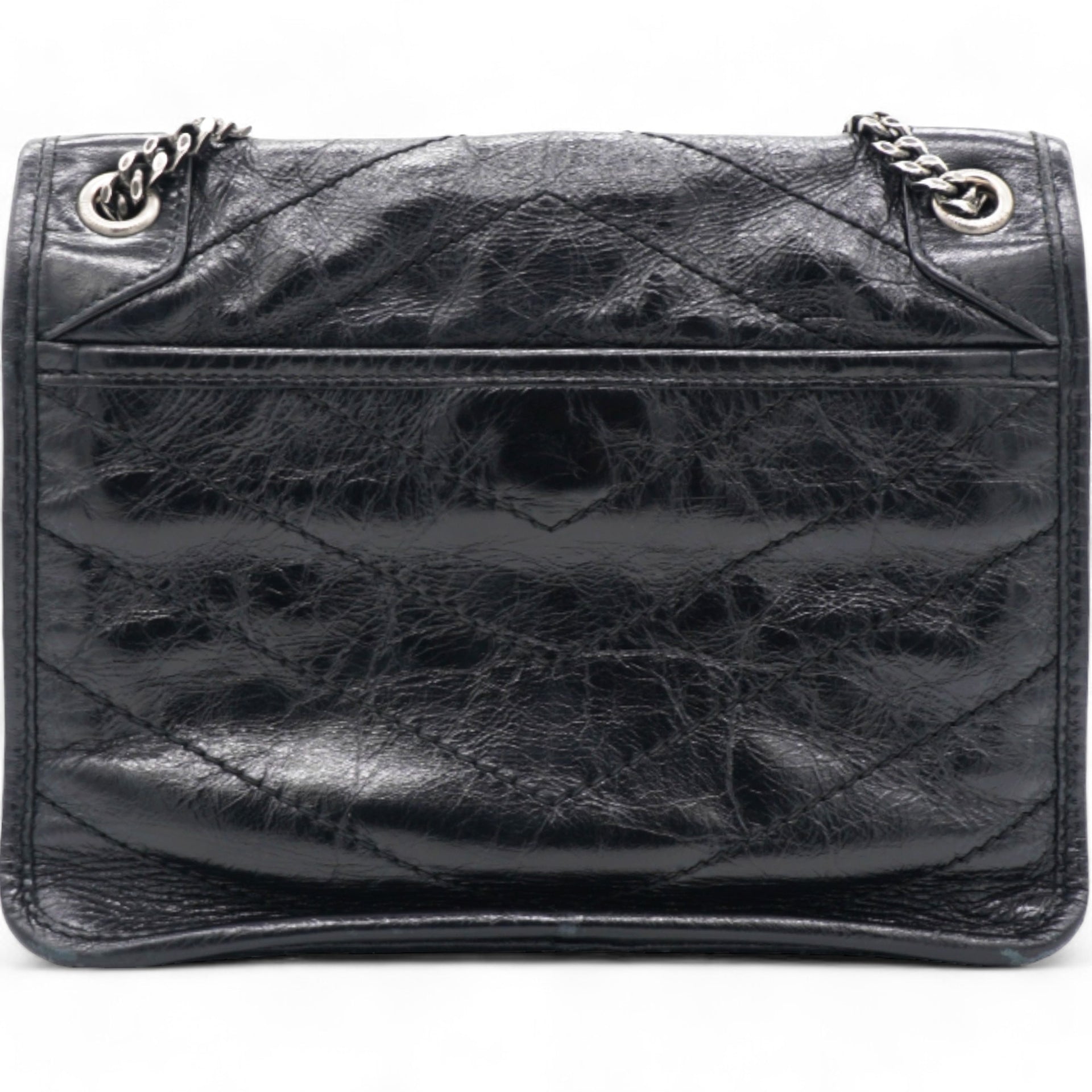 Crinkled Calfskin Matelasse Monogram Baby Niki Chain Satchel Black