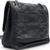 Crinkled Calfskin Matelasse Monogram Baby Niki Chain Satchel Black