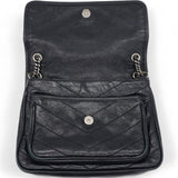 Crinkled Calfskin Matelasse Monogram Baby Niki Chain Satchel Black