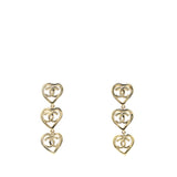 Metal CC Triple Heart Drop Earrings Gold