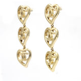 Metal CC Triple Heart Drop Earrings Gold