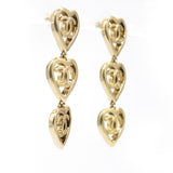 Metal CC Triple Heart Drop Earrings Gold