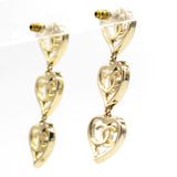 Metal CC Triple Heart Drop Earrings Gold