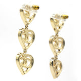 Metal CC Triple Heart Drop Earrings Gold