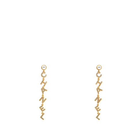 Crystal Pearl 90’s Icon Drop Letter Earrings Gold