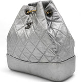 Metallic Crumpled Calfskin Quilted Gabrielle Backpack Silver