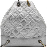 Metallic Crumpled Calfskin Quilted Gabrielle Backpack Silver