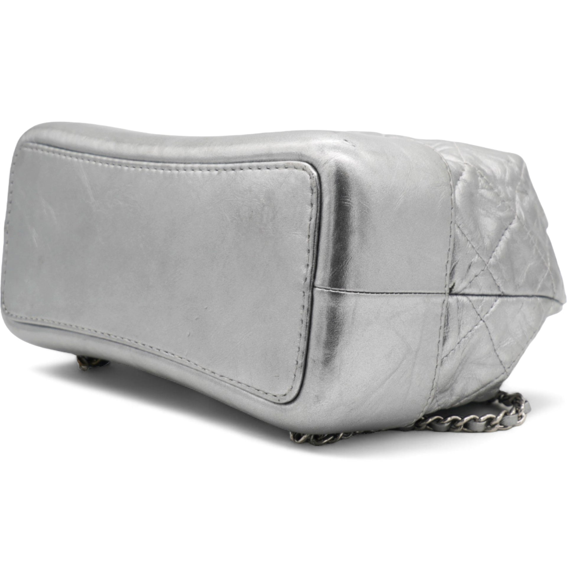 Metallic Crumpled Calfskin Quilted Gabrielle Backpack Silver