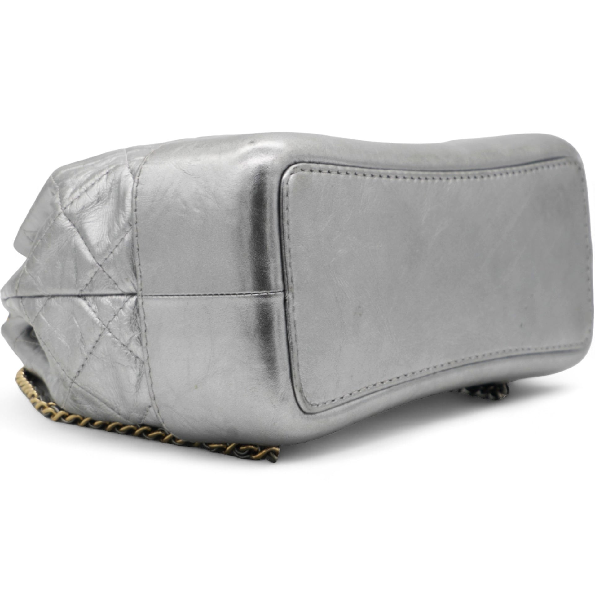 Metallic Crumpled Calfskin Quilted Gabrielle Backpack Silver