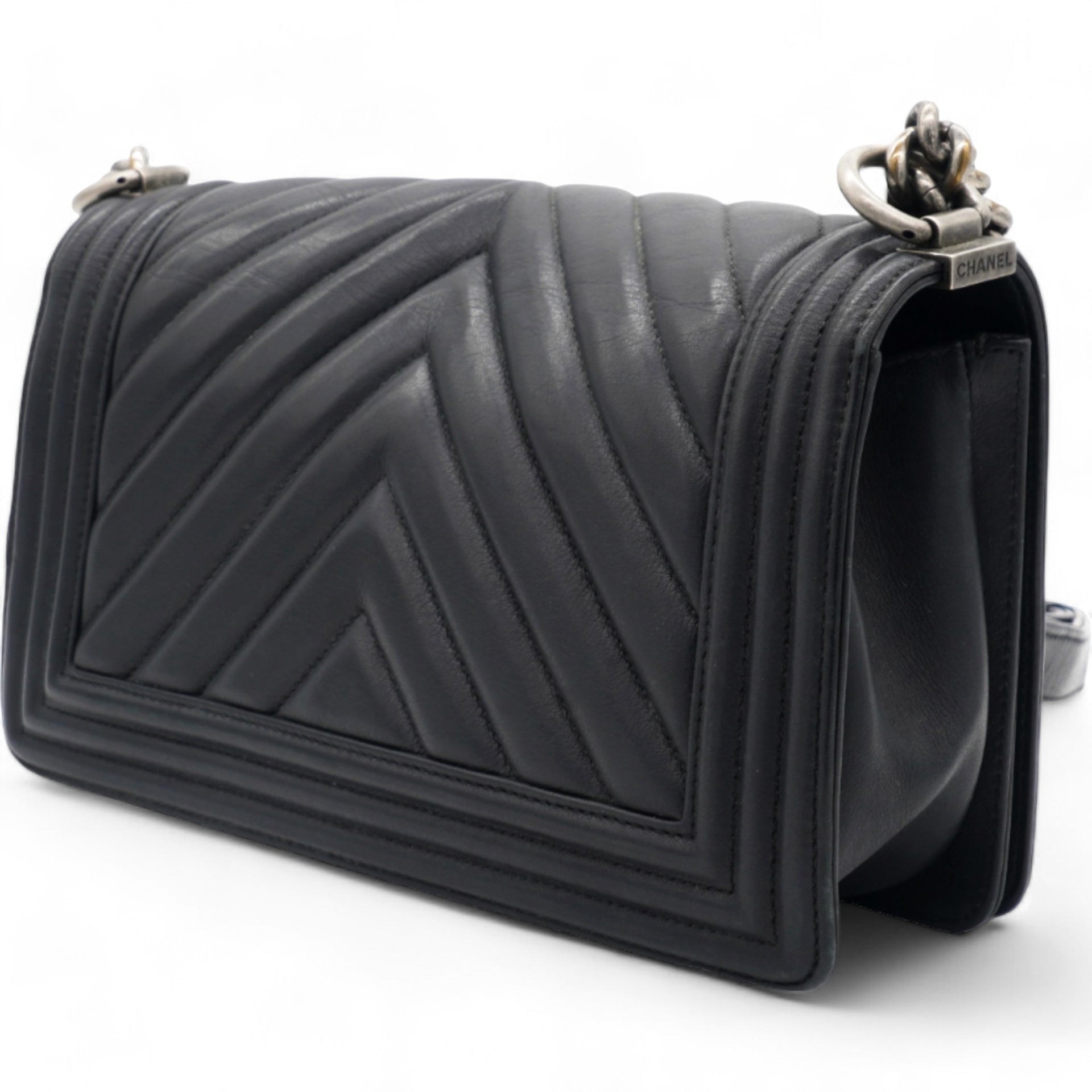 Calfskin Chevron Medium Boy Flap