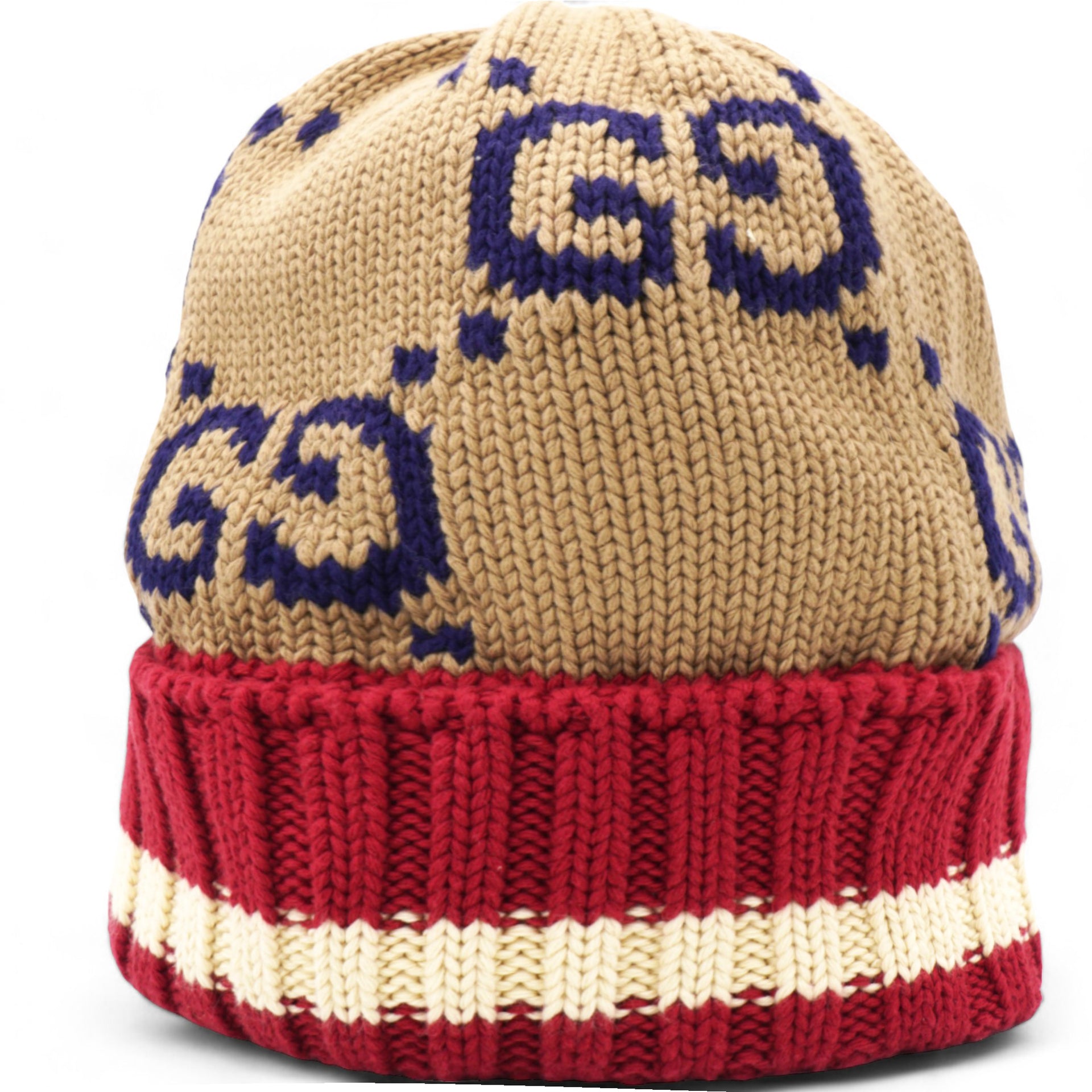 Gg Knitted Beanie In Beige Cotton