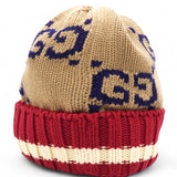 Gg Knitted Beanie In Beige Cotton