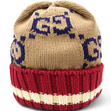 Gg Knitted Beanie In Beige Cotton