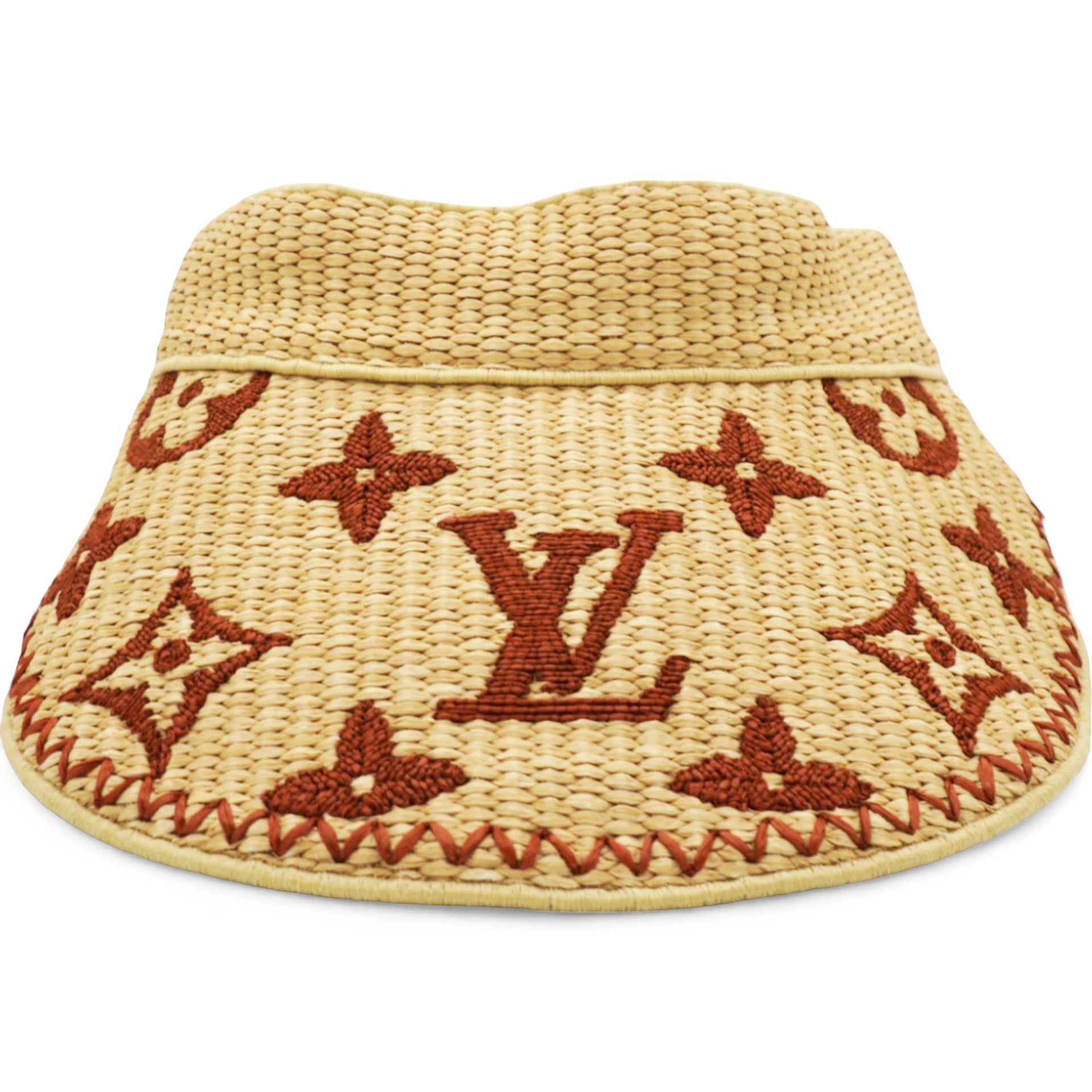 Monogram Embroidered Raffia Visor