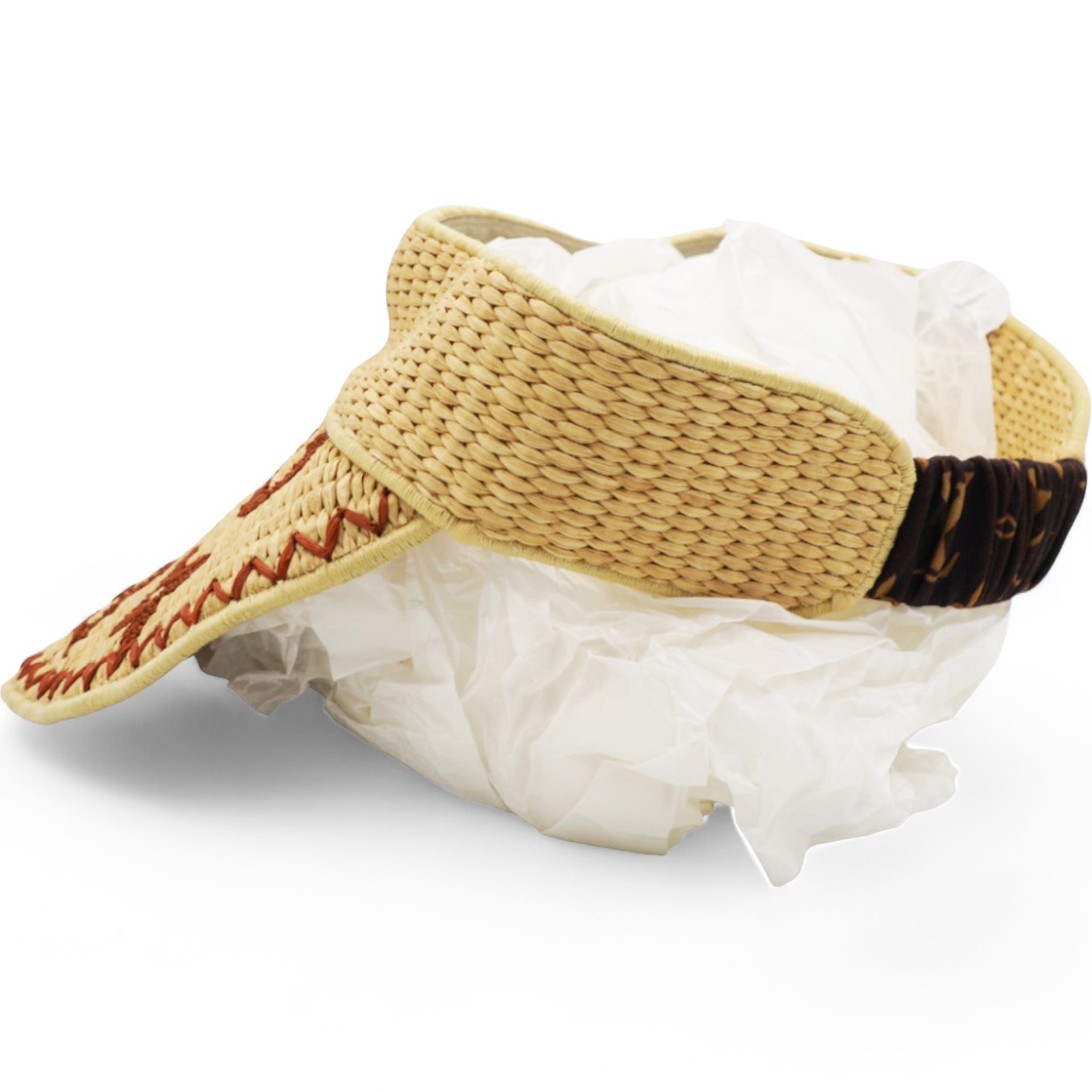 Monogram Embroidered Raffia Visor