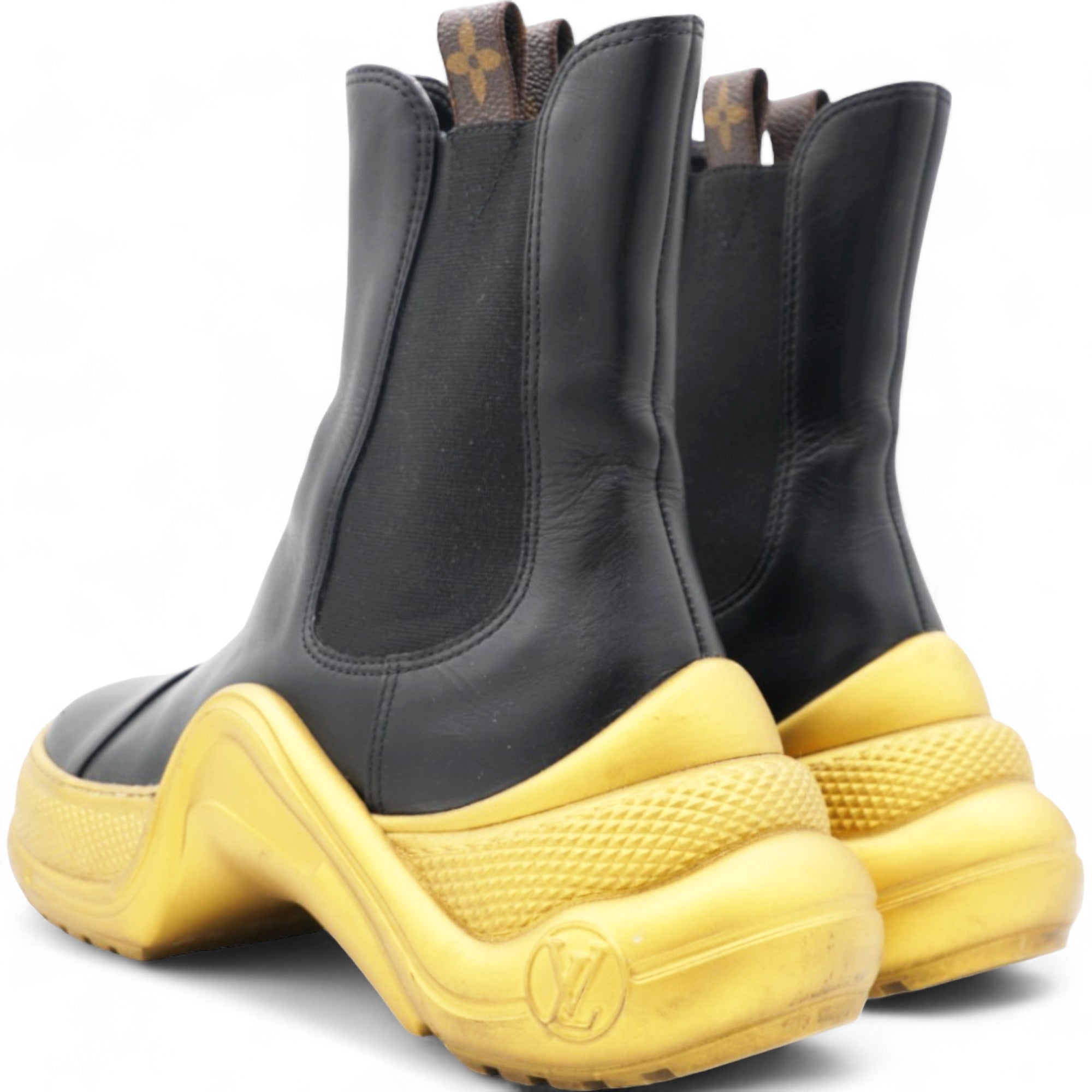 Stretch Textile Monogram LV Archlight Sneaker Boots Black Gold Size 37