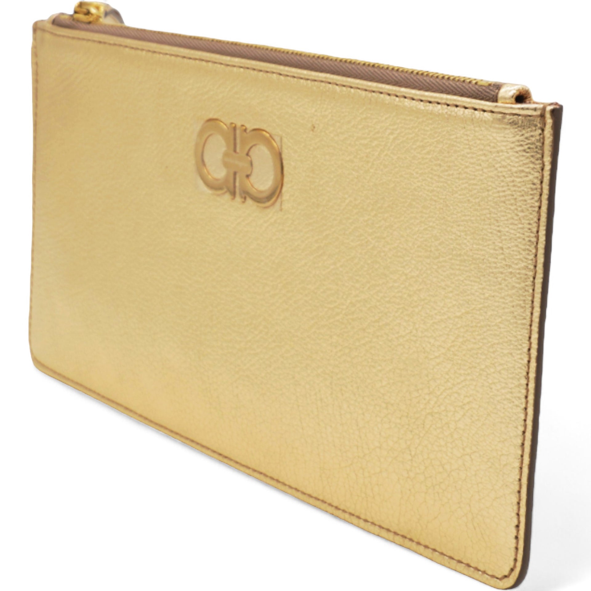 Gancini Card Case Coin Purse Leather Gold