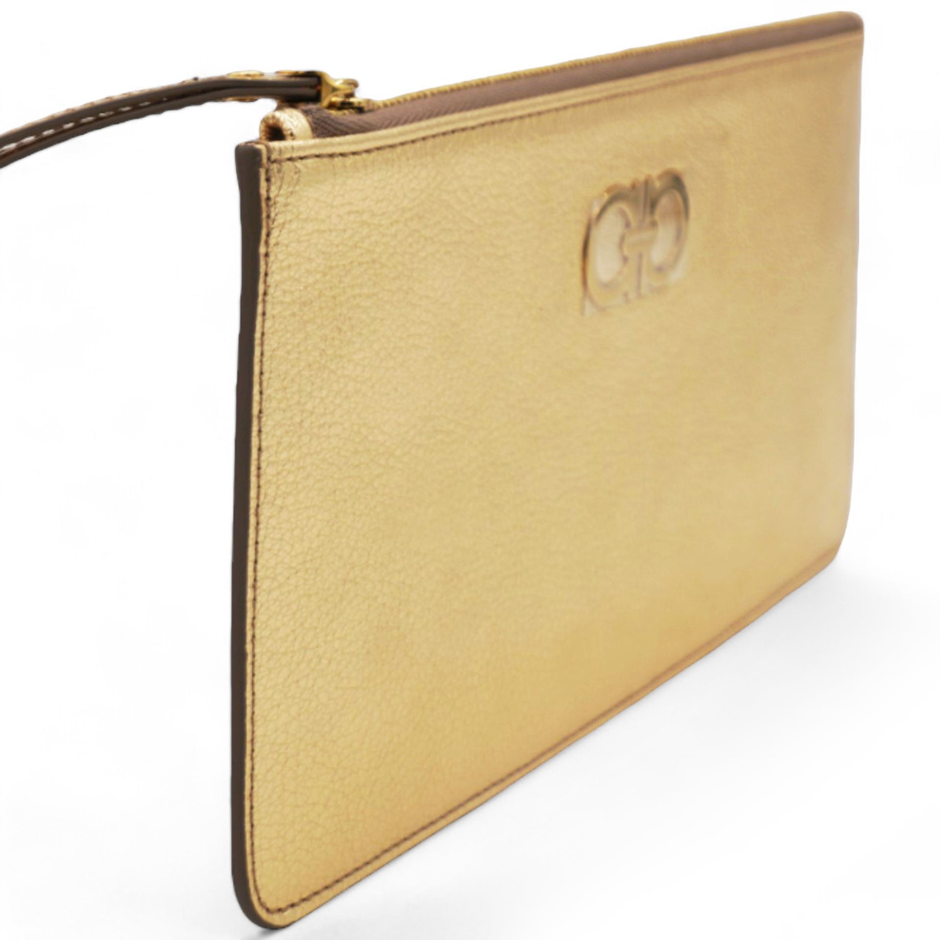 Gancini Card Case Coin Purse Leather Gold