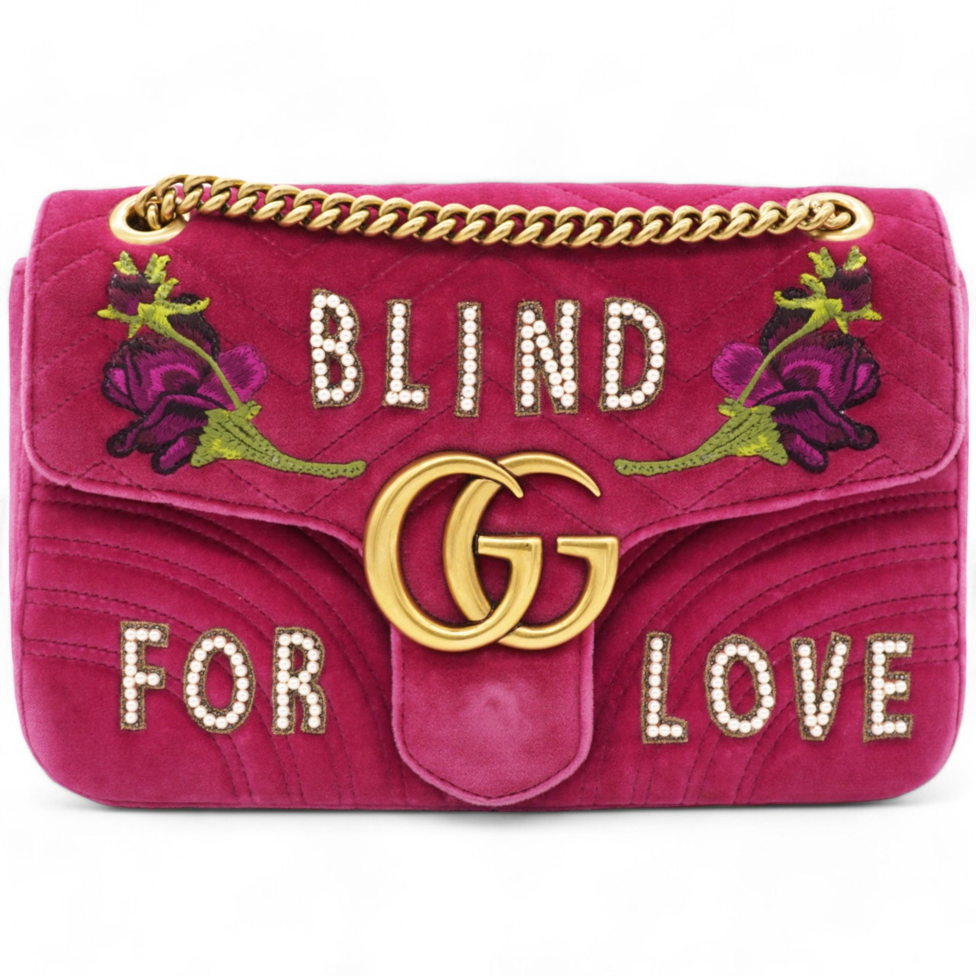 Velvet Matelasse Blind For Love Embroidered Medium GG Marmont Shoulder Bag Light Raspberry Rose Multicolor