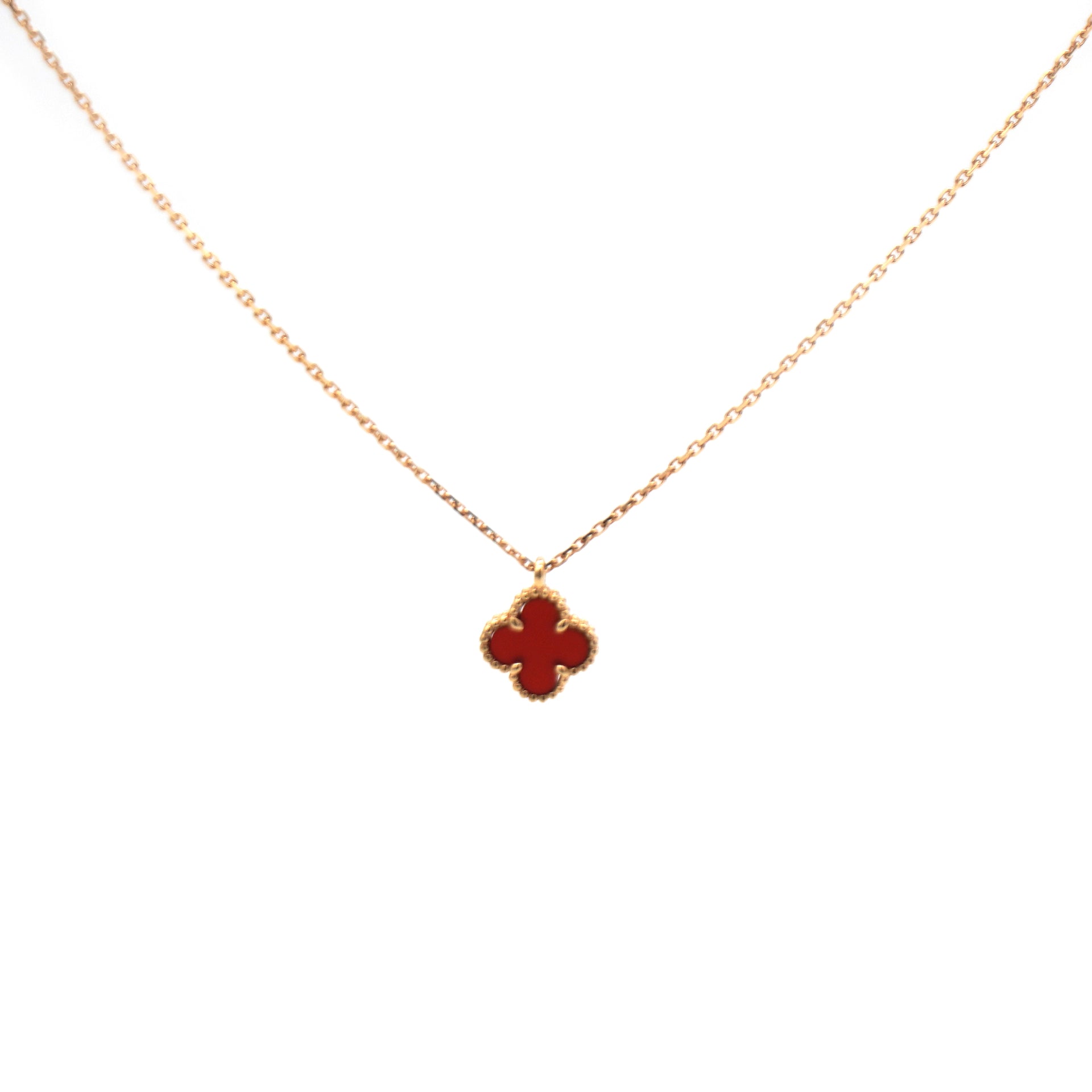 18K Yellow Gold Carnelian Vintage Alhambra Pendant Necklace