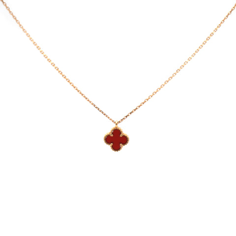 18K Yellow Gold Carnelian Vintage Alhambra Pendant Necklace