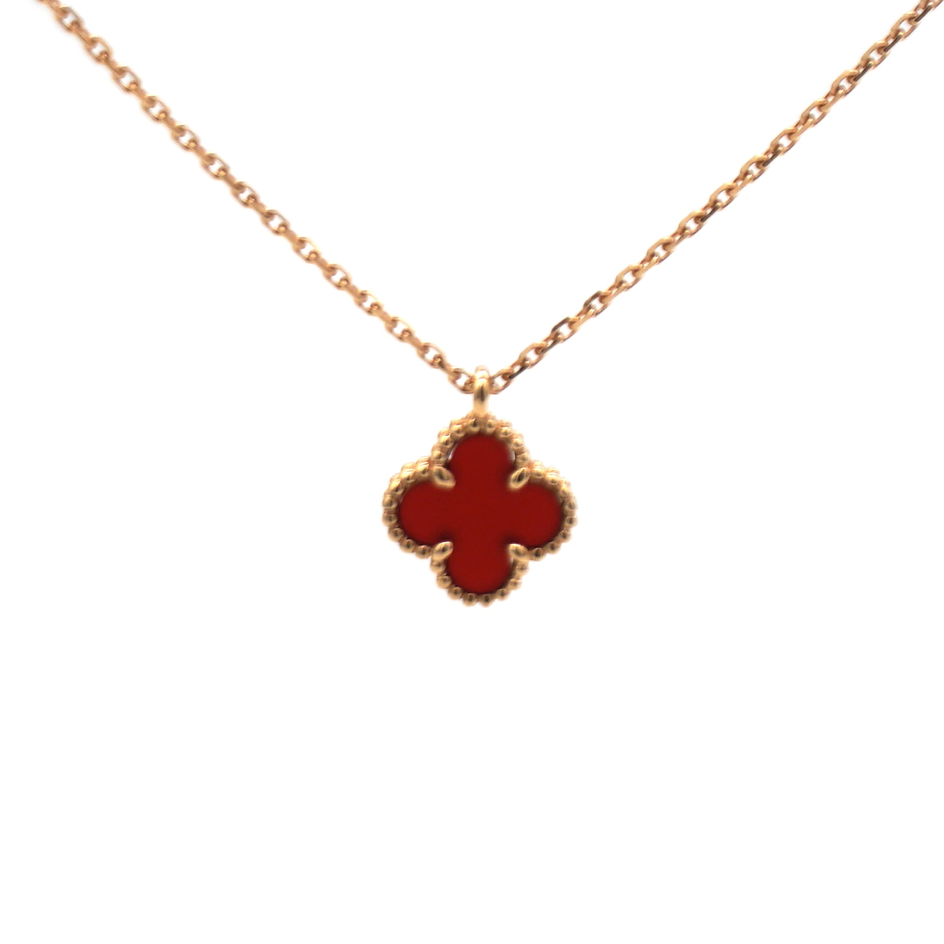 18K Yellow Gold Carnelian Vintage Alhambra Pendant Necklace