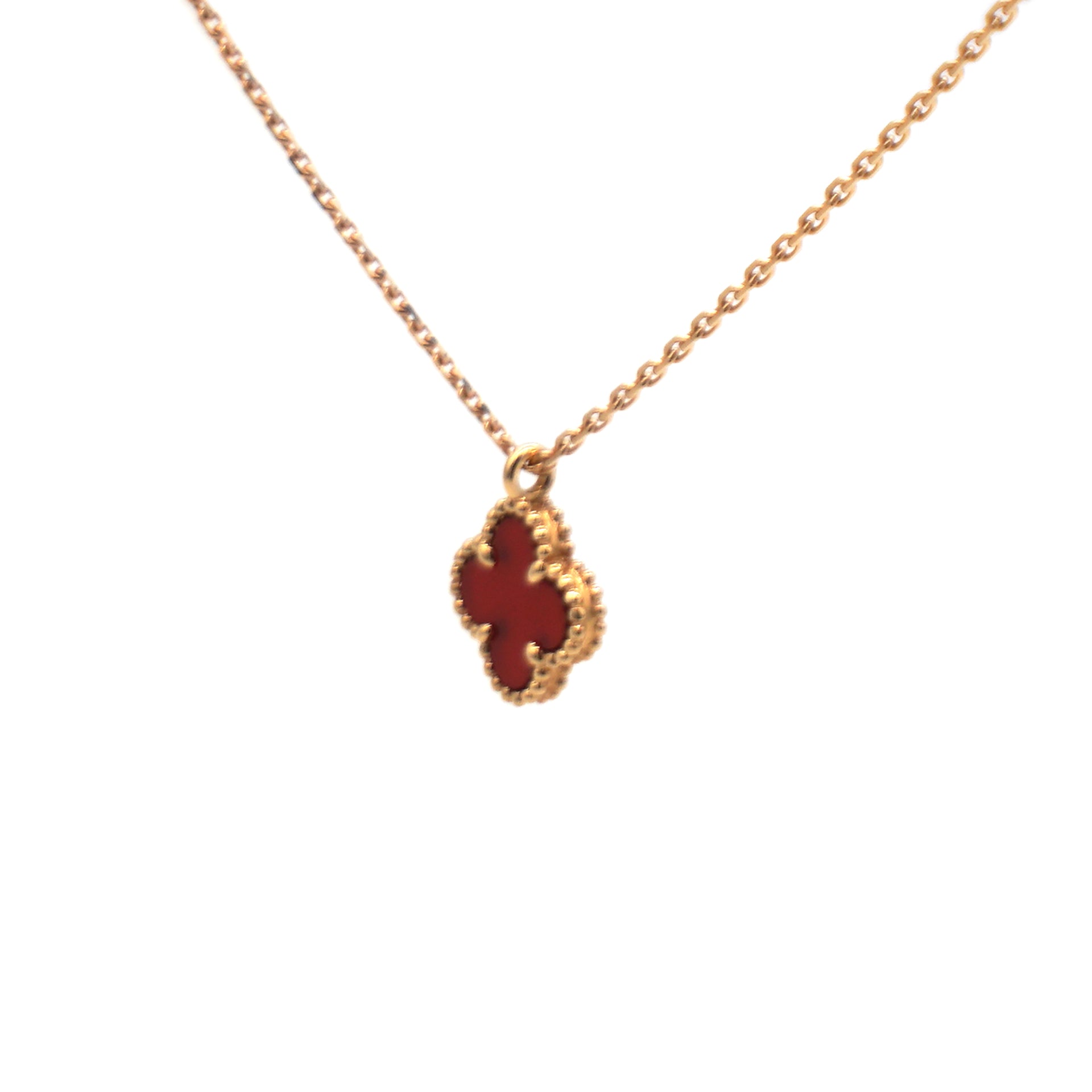 18K Yellow Gold Carnelian Vintage Alhambra Pendant Necklace