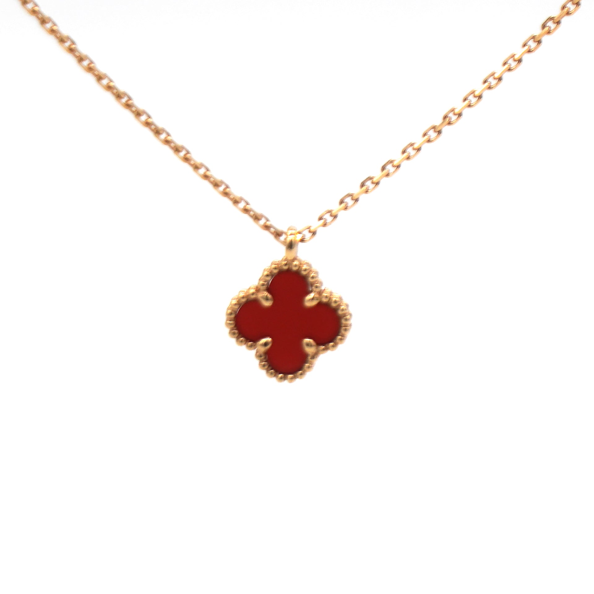 18K Yellow Gold Carnelian Vintage Alhambra Pendant Necklace