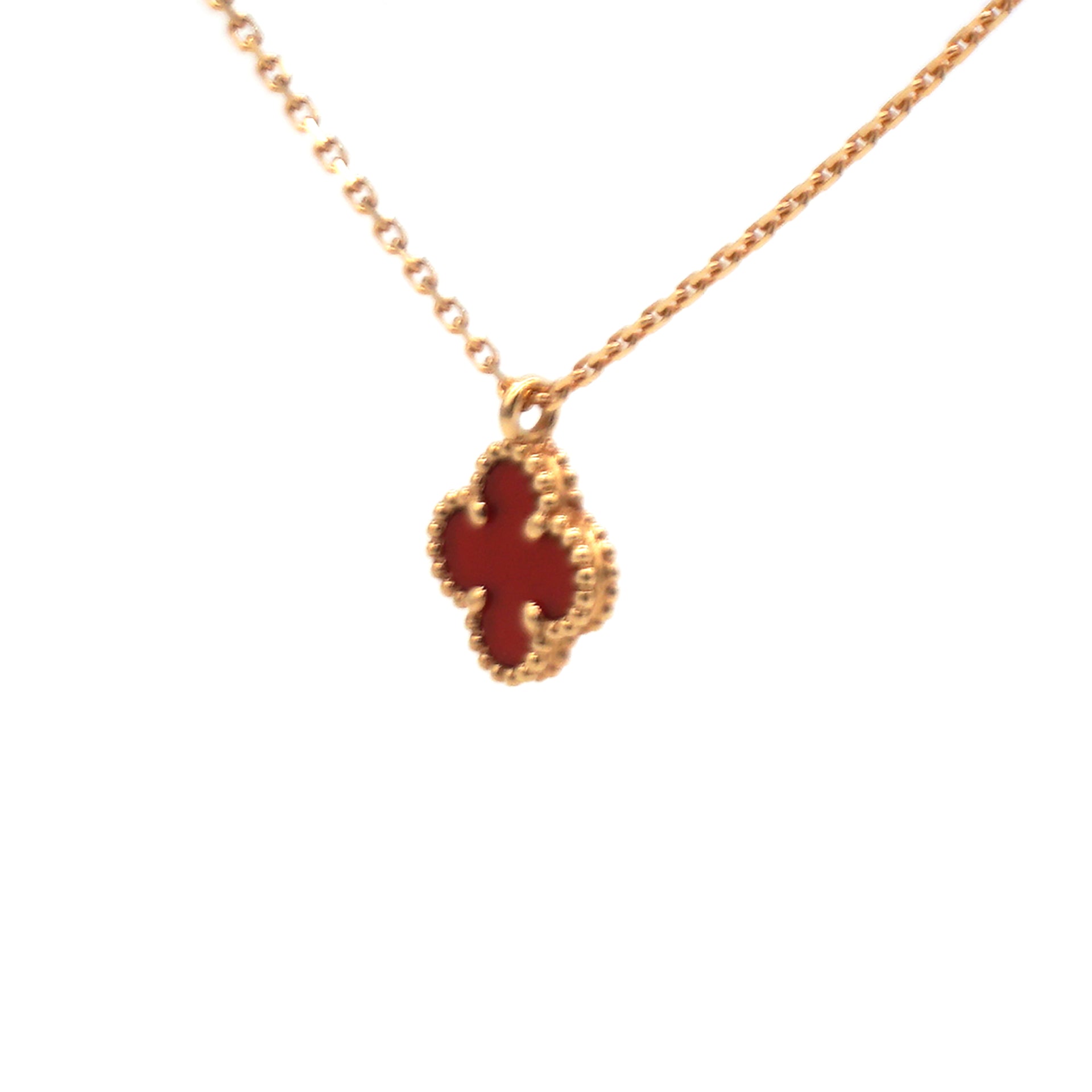 18K Yellow Gold Carnelian Vintage Alhambra Pendant Necklace