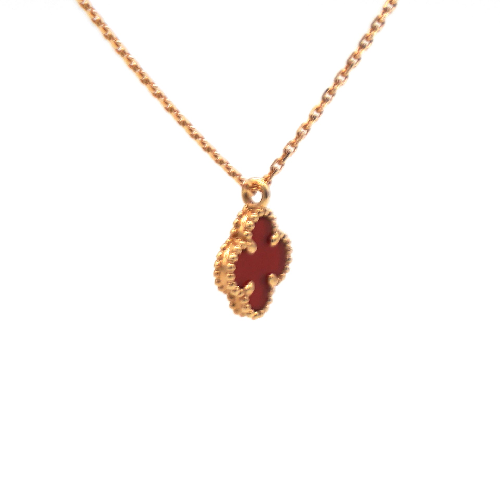 18K Yellow Gold Carnelian Vintage Alhambra Pendant Necklace