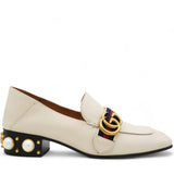 Beige Leather Peyton GG Sylvie Pearl Studded Loafer 38.5