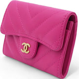 Caviar Quilted Flap Card Holder Wallet Pink