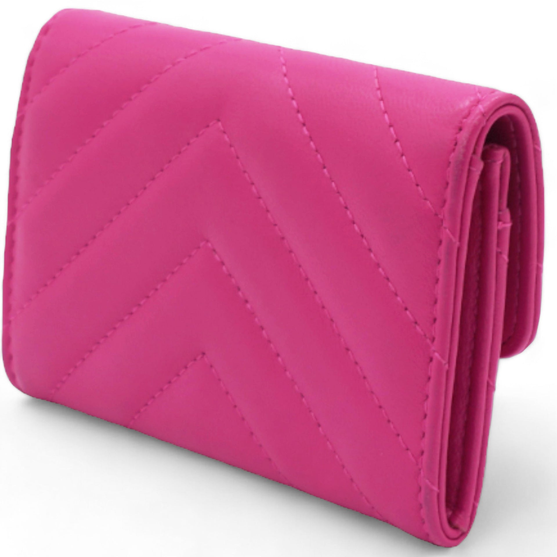 Caviar Quilted Flap Card Holder Wallet Pink