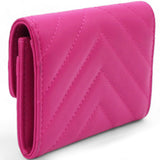 Caviar Quilted Flap Card Holder Wallet Pink