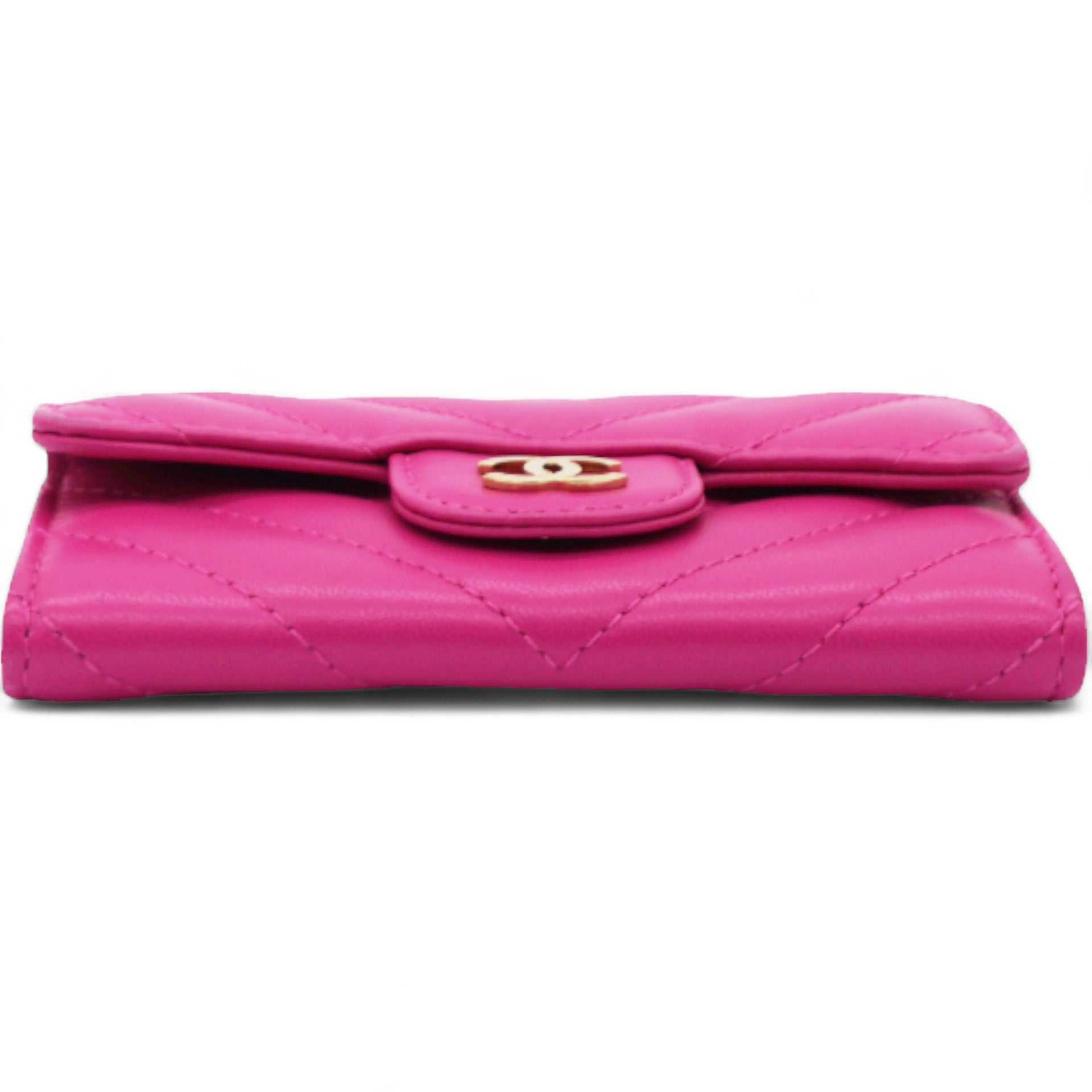 Caviar Quilted Flap Card Holder Wallet Pink