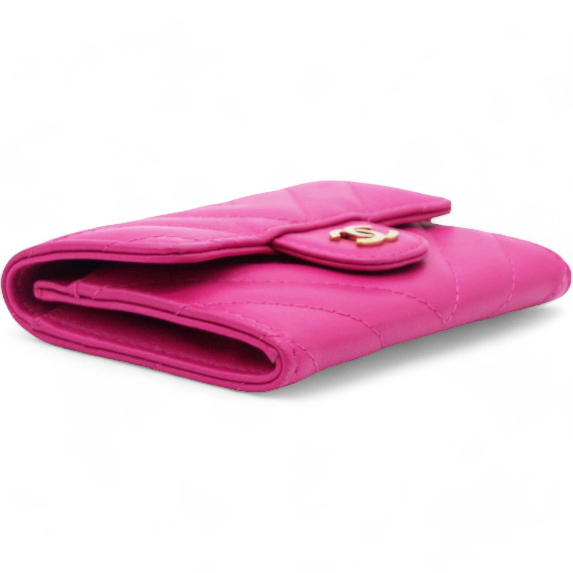 Caviar Quilted Flap Card Holder Wallet Pink