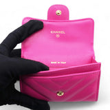 Caviar Quilted Flap Card Holder Wallet Pink