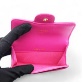 Caviar Quilted Flap Card Holder Wallet Pink