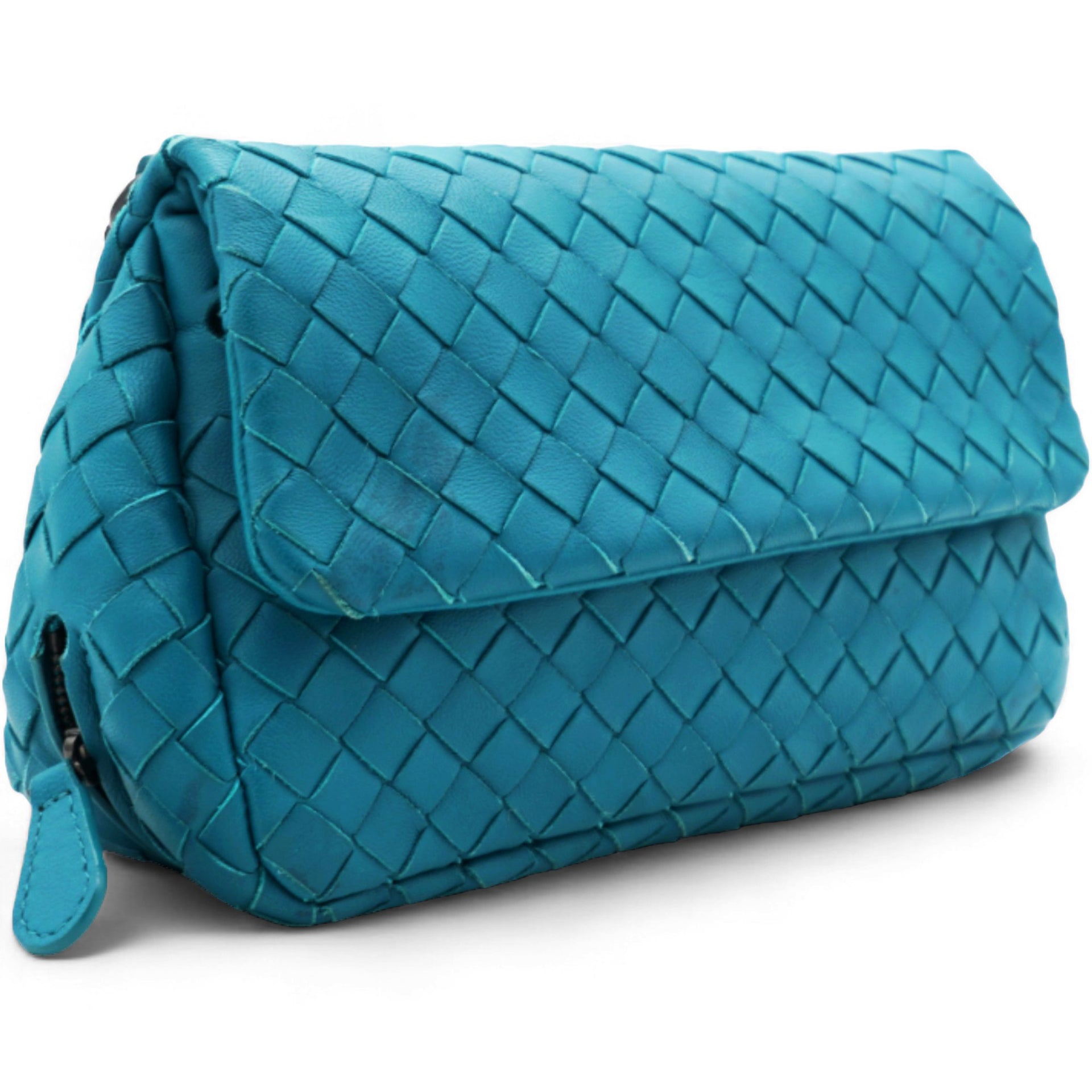 Nappa Intrecciato Small Chain Crossbody Teal