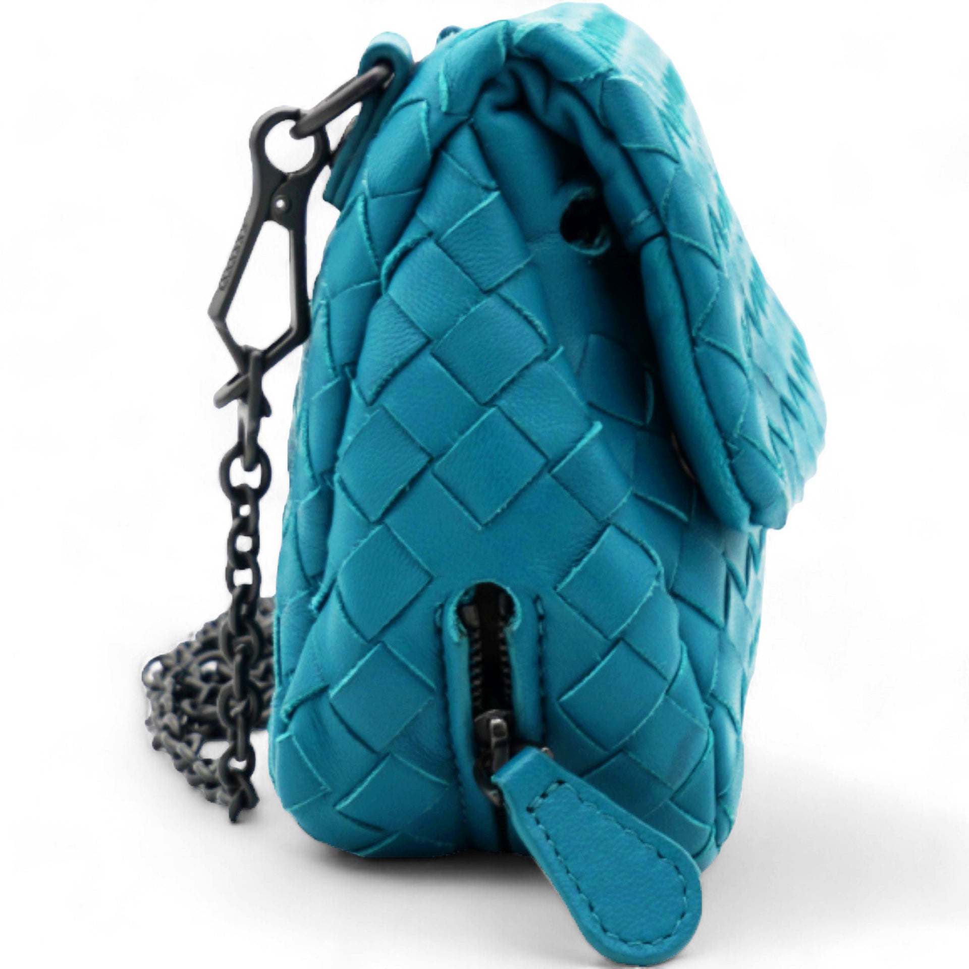 Nappa Intrecciato Small Chain Crossbody Teal