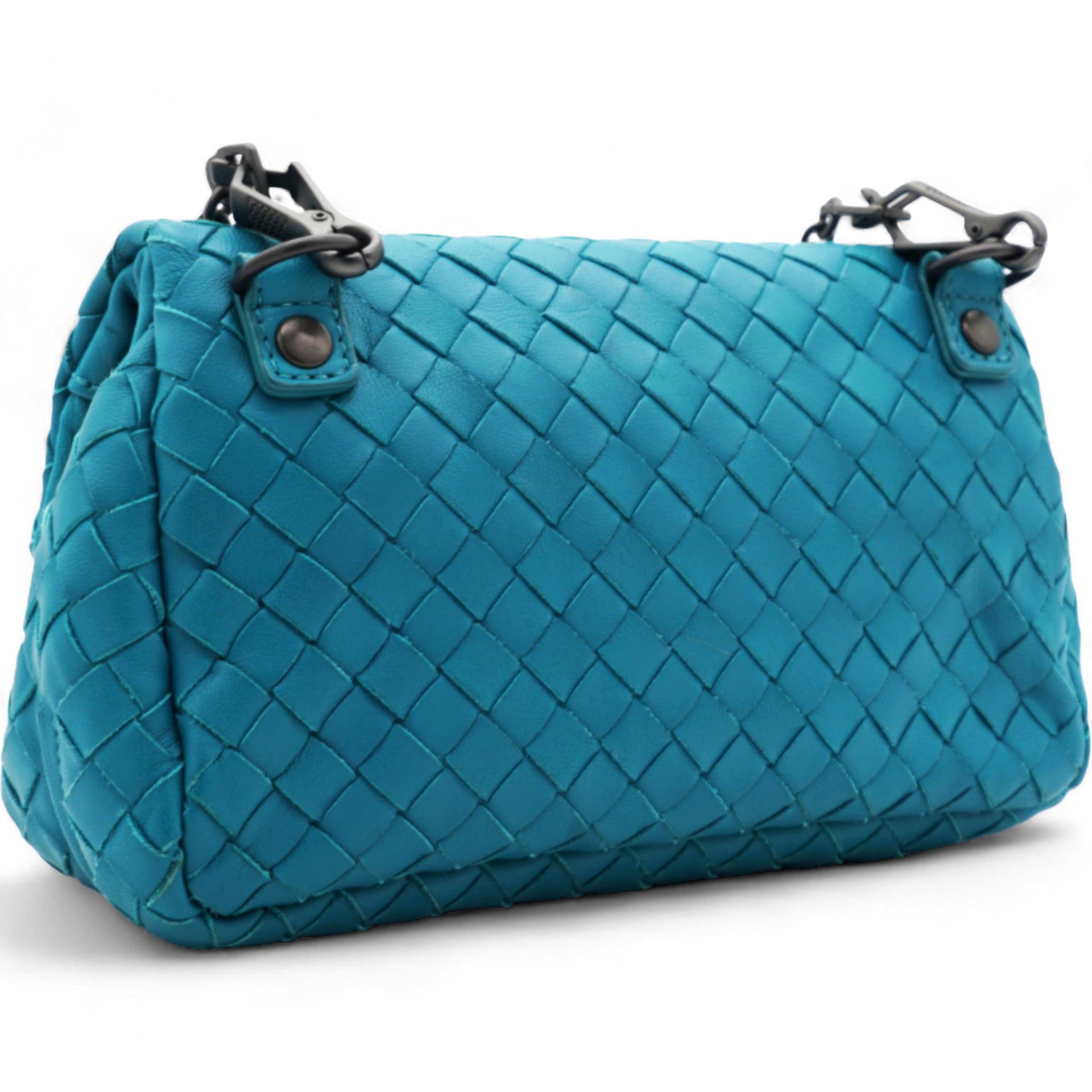 Nappa Intrecciato Small Chain Crossbody Teal