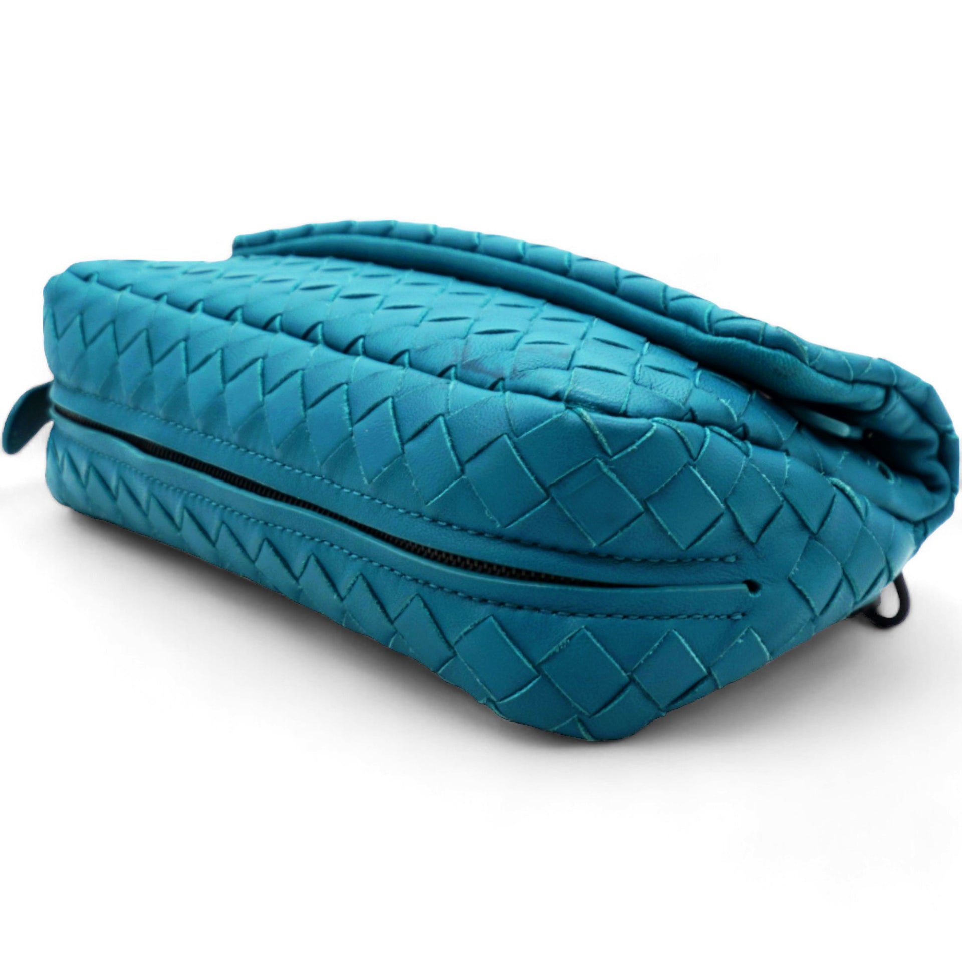 Nappa Intrecciato Small Chain Crossbody Teal