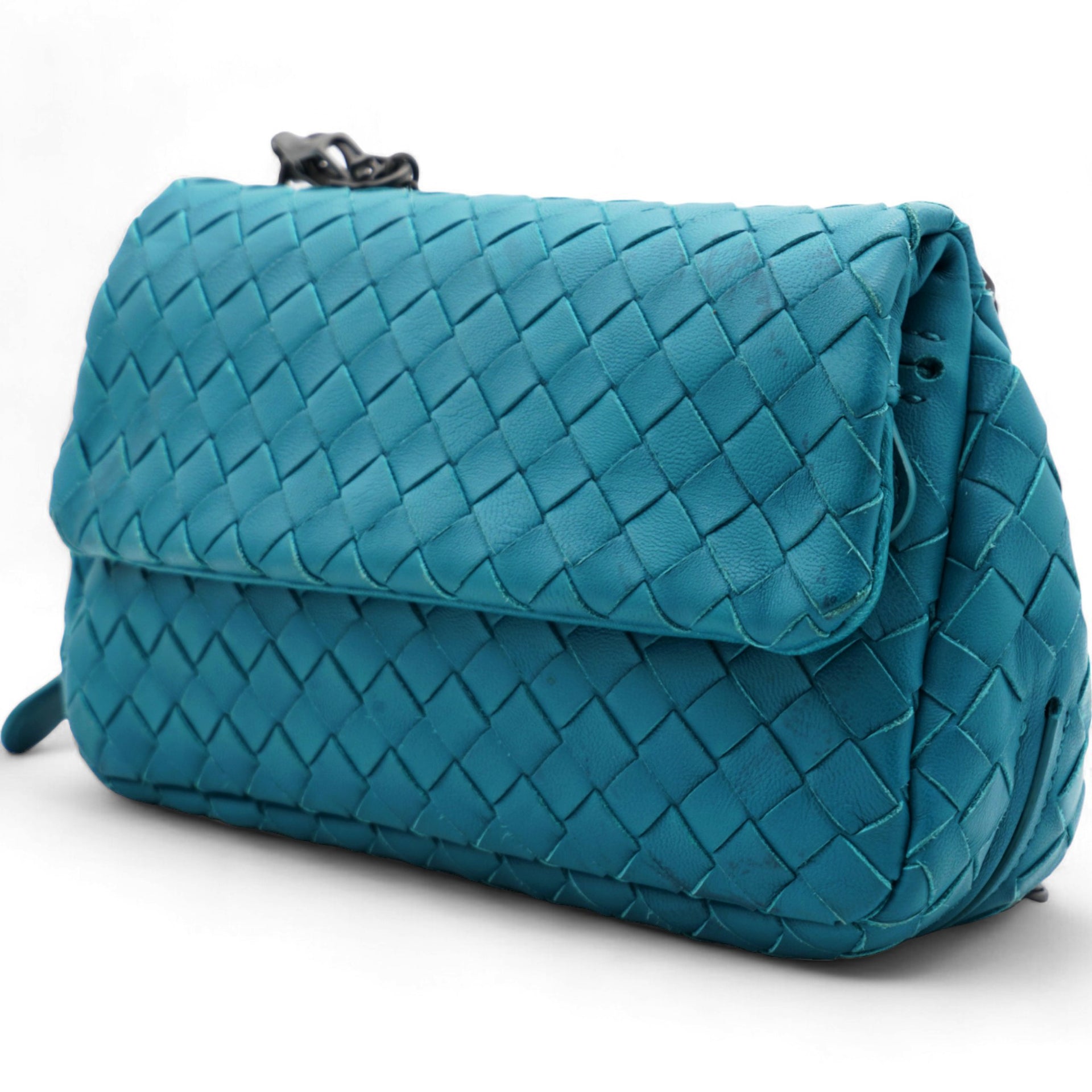 Nappa Intrecciato Small Chain Crossbody Teal