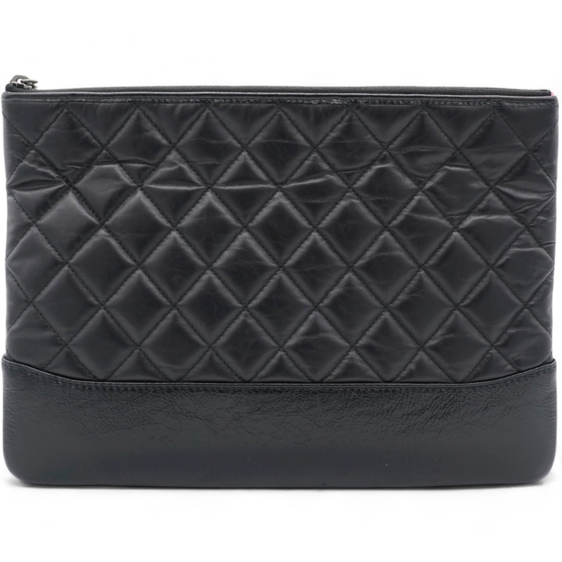 Aged Calfskin Quilted Medium Gabrielle Cosmetic Case Black